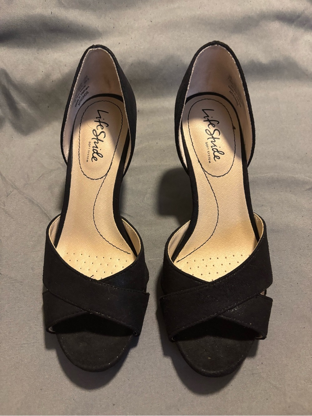 Life Stride Black Open-Toe Crossover Heels